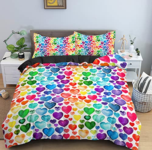 BOJTAN Bettwäsche Bettbezüge 3D Regenbogen Liebe Drucken Bettbezug Set Bettbezüge Weich 3 Teilig Polyester Mikrofaser Bettbezug mit Reißverschluss und 2 Kissenbezug 80x80cm von BOJTAN