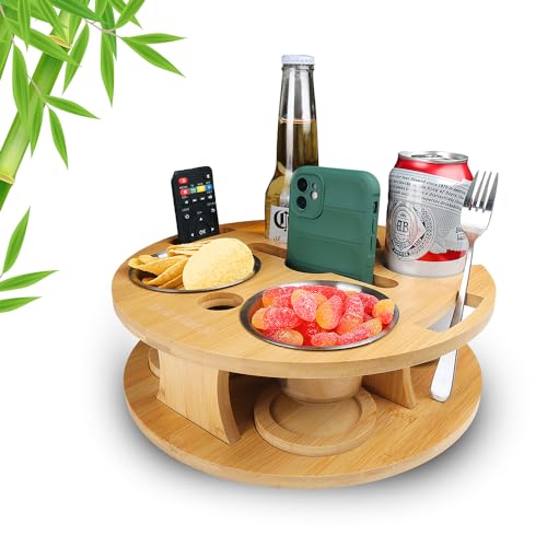 BOKALAKA Couchbar Snackbox, Sofatablett mit Snackschalen, Organizer Tablett, Holz Sofatablett für Sofa, Couch Bar mit Getränkehalter, Weinregal, Snackhalter, Couch Butler (Orbicular) von BOKALAKA