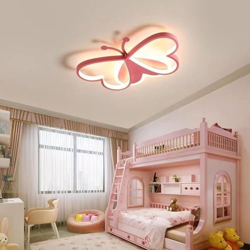 Deckenleuchte Schmetterling,50Cm Deckenlampe Led,72W Children's Deckenlampe Wohnzimmer,Three colors Deckenlampe Schlafzimmer,Deckenleuchte schlafzimmer, Rosa Ceiling Light von BOKALAKA