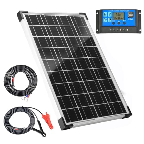 20W 12V/24V Solarpanel Kit Batterieladegerät für 10A PWM Laderegler + Verlängerungskabel von BOKENTIO