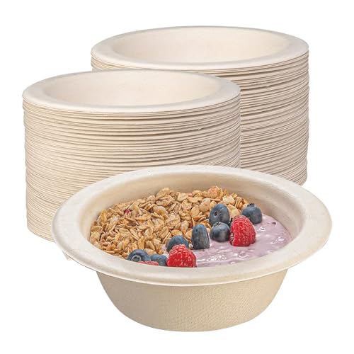 BOKFJBP 100 Stück Braun Einwegschalen Zuckerrohr, 500ML Suppenschalen Bagasse langanhaltender Wärmespeicherung Langlebige Suppenschalen für BBQs Picknicks Outdoor -Essen von BOKFJBP