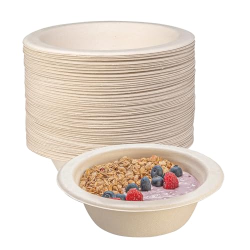 BOKFJBP 50 Stück Braun Schalen Zuckerrohrschale, 260ML Suppenschüssel Bagasse-Schale Lang anhaltende Wärmespeicherung Langlebige Suppenschalen für Picknicks Essen im Freien Familienfeiern von BOKFJBP