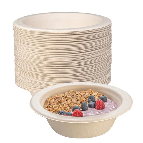 BOKFJBP 50 Stück Braun Zuckerrohrschalen, 350ML Suppenschalen Bagasse langanhaltender Wärmespeicherung Langlebige Suppenschalen für Frühling Sommer Grillpartys Picknicks Essen im Freien Versammlungen von BOKFJBP