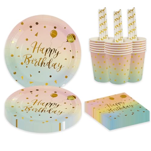 BOKFJBP 80 Stück Geburtstag Party Geschirr Set, Gradient Gold Kinder Wiederverwendbar Liefert Papier Teller Servietten Tassen Strohhalme für Babydusche Hochzeit Deko Junge Mädchen dient 16 BOKFJBP 80 Stück Geburtstag Party Geschirr Set, Gradient Gold Kinder Wiederverwendbar Liefert Papier Teller Servietten Tassen Strohhalme für Babydusche Hochzeit Deko Junge Mädchen dient 16 von BOKFJBP