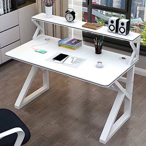 BOKNI Computertisch, Heimbüro-Schreibtische mit Bücherregal, moderner, einfacher Arbeitstisch/Arbeitsplatz mit stabilem Metallrahmen (47 Zoll, weiß) von BOKNI