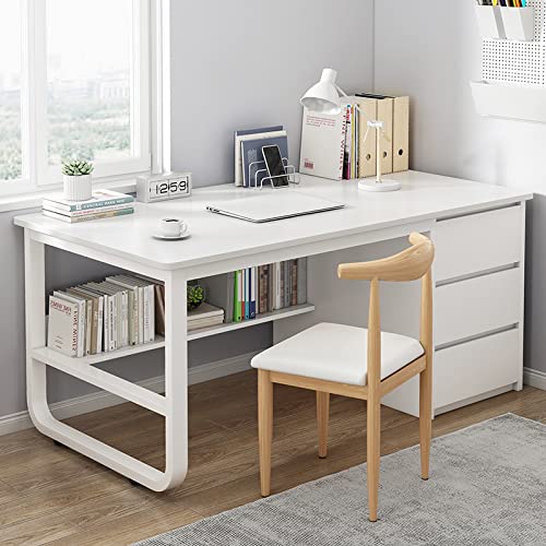 BOKNI Computertisch mit Ablagefächern und 3 Schubladen, moderner Schreibtisch im schlichten Stil, Home-Office-Arbeitsplatz-Schreibtisch (47 Zoll, weiß) von BOKNI