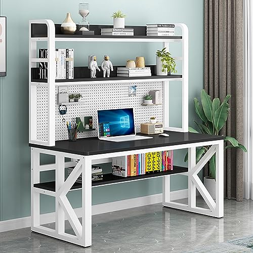 BOKNI Computertisch mit Ablagefächern und Stecktafel, moderner Studentenschreibtisch, großer Arbeitstisch für Arbeitszimmer, für das Heimbüro (39 Zoll, Schwarz + Weiß) von BOKNI
