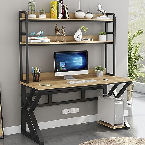 BOKNI Computertisch mit Bücherregal, moderner Schreibtisch/Arbeitstisch, Heimbüro-Schreibtisch, einfach zu montieren (31 Zoll, Natur + schwarzer Rahmen) von BOKNI