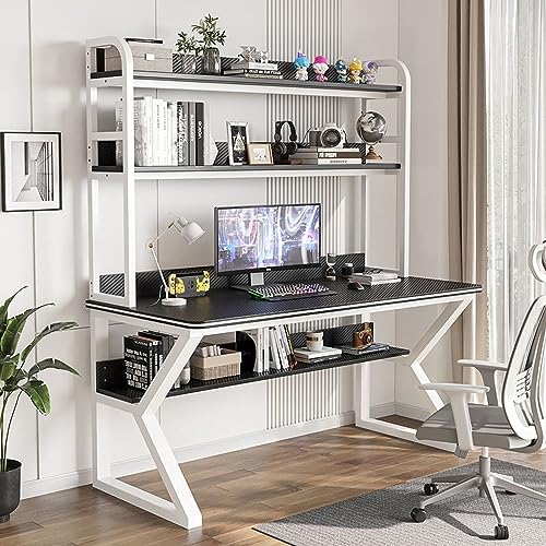 BOKNI Computertisch mit Schrank und Bücherregal, PC-Studientisch, Home-Office-Schreibtisch, Arbeitstisch für Erwachsene/Studenten (31 Zoll, schwarzer + weißer Rahmen) von BOKNI