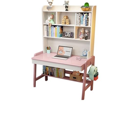 BOKNI Desktop-Computertisch aus massivem Holz mit Bücherregal, ideal für das Heimbüro oder Schüler (Farbe: Rosa, Größe: 90 x 60 x 193 cm) von BOKNI