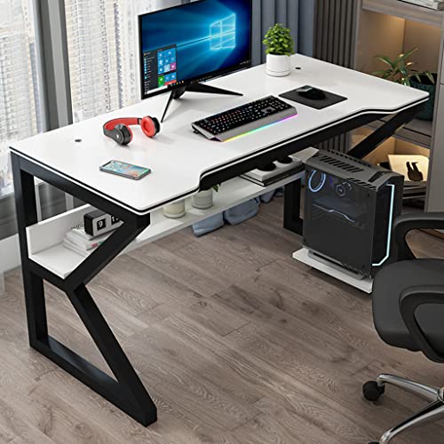BOKNI Gaming-Schreibtisch, ergonomischer PC-Computertisch, K-förmiger Gamer-Schreibtisch mit Kohlefaseroberfläche, Kabelmanagement, Spielcomputertisch für das Heimbüro, Weiß-L 140 cm von BOKNI