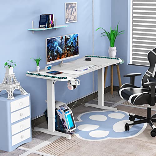 BOKNI Gaming-Schreibtisch mit LED-Leuchten/Steckdosen, Heimbüro, PC, Laptop, Workstation, Gaming-Computertisch, Workstation-PC-Schreibtisch für Heimbüro mit CPU-Ständer, Weiß-L 140 cm von BOKNI