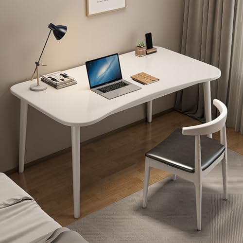 BOKNI Holz-Computertisch, Schreibtisch, Mid-Century Modern Home-Office-Schreibtisch mit ergonomisch geschwungenem Schreibtisch (80 cm, weiß) von BOKNI
