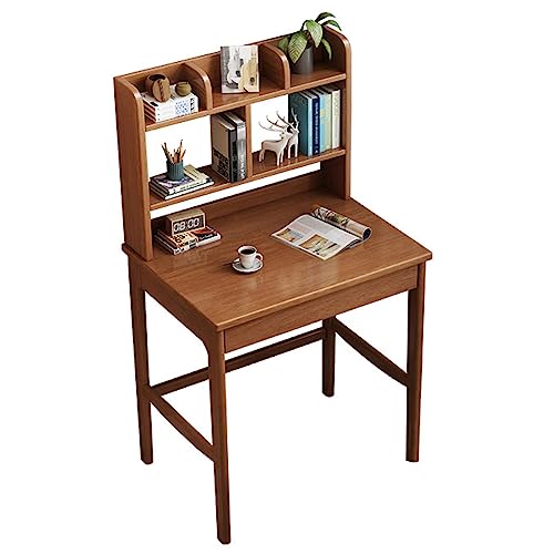 BOKNI Kleiner Schreibtisch mit Schubladen, Arbeitstisch für Erwachsene/Studenten, platzsparender Computertisch aus massivem Holz, Walnuss von BOKNI