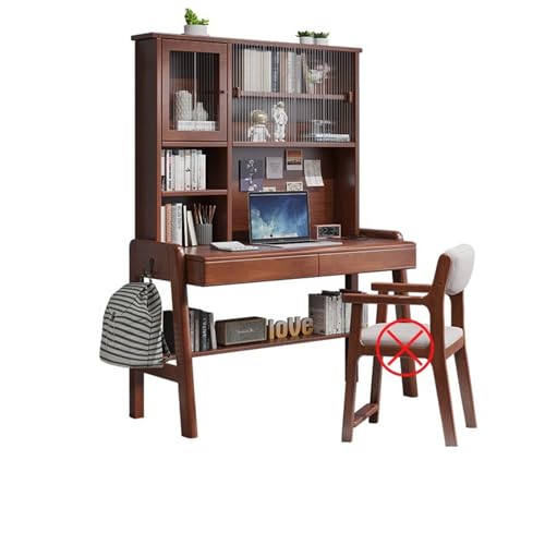 BOKNI Massivholz-Schreibtisch mit Bücherregal-Kombination, Schlafzimmer- und Heimbüromöbel (Farbe: Walnussfarbe, Größe: 100 x 60 x 188 cm) von BOKNI