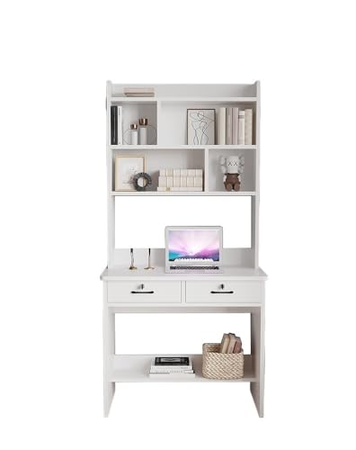 BOKNI Massivholz-Schreibtisch und Bücherregal, integrierter Tisch, Schreibtisch für Studenten, Heimtisch für Mädchenzimmer (Farbe: 100 x 50 x 185 cm weiß) von BOKNI