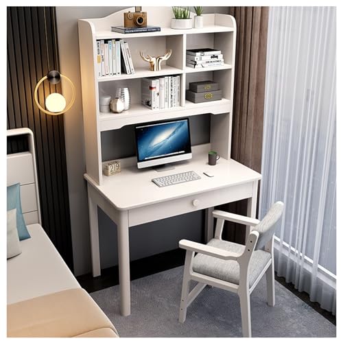 BOKNI Moderner Arbeitsschreibtisch aus massivem Holz, perfekt für das Heimbüro oder das Schlafzimmer (Farbe: Weiß ohne Stuhl, Größe: 90 x 60 x 180 cm) von BOKNI