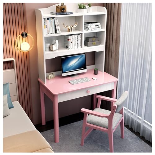 BOKNI Moderner Schreibtisch aus massivem Holz, perfekt für das Heimbüro oder Schlafzimmer (Farbe: Rosa, ohne Stuhl, Größe: 80 x 60 x 180 cm) von BOKNI