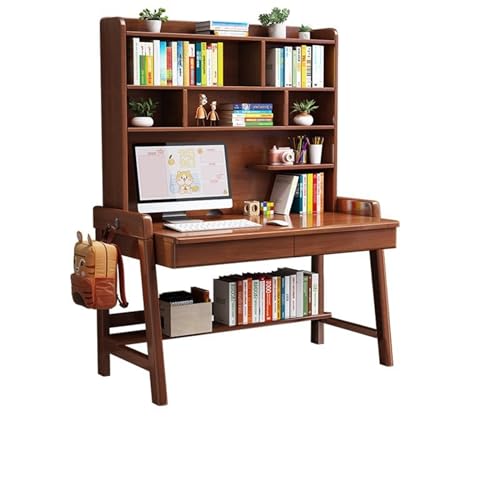 BOKNI Schreibtisch aus Massivholz mit integriertem Bücherregal, ideal für das Heimbüro oder Schlafzimmer (Farbe: Walnussfarbe, Größe: 120 x 60 x 186 cm) von BOKNI