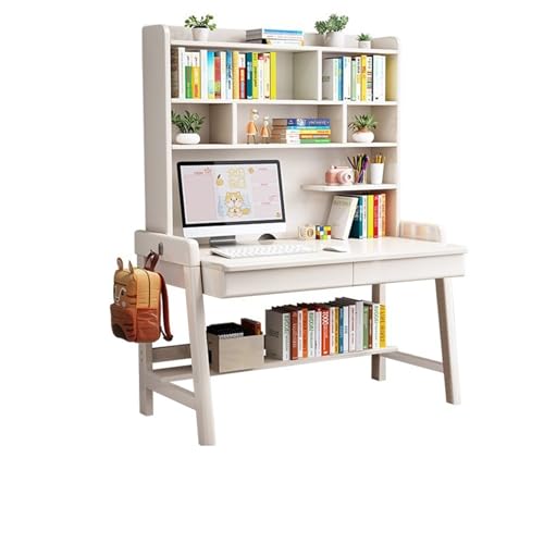 BOKNI Schreibtisch aus Massivholz mit integriertem Bücherregal, ideal für das Heimbüro oder das Schlafzimmer (Farbe: Weiß, Größe: 100 x 60 x 186 cm) von BOKNI