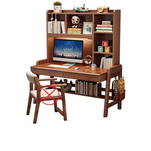 BOKNI Schreibtisch aus Massivholz mit integriertem Bücherregal, perfekt zum Schreiben und Computern (Farbe: Walnussfarbe, Größe: 120 x 60 x 158 cm) von BOKNI
