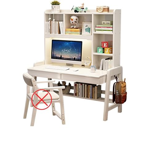BOKNI Schreibtisch aus Massivholz mit integriertem Bücherregal, perfekt zum Schreiben und Computern (Farbe: Weiß, Größe: 100 x 60 x 158 cm) von BOKNI