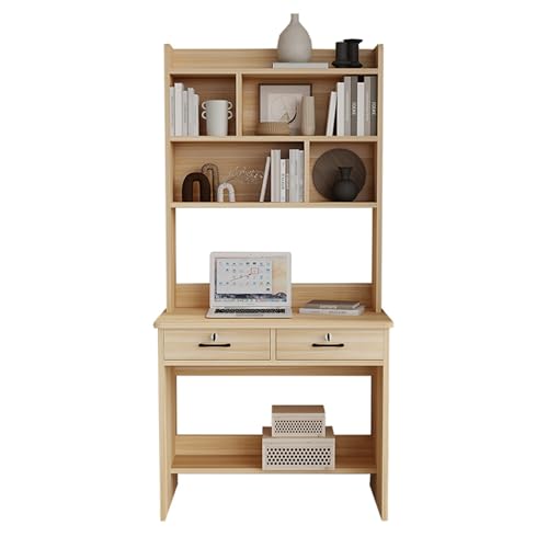 BOKNI Schreibtisch aus Massivholz und integriertem Bücherregal, einfacher Arbeitstisch mit Bücherregal für das Schlafzimmer zu Hause (Farbe: 75 x 50 x 185 cm, Walnussfarbe) von BOKNI