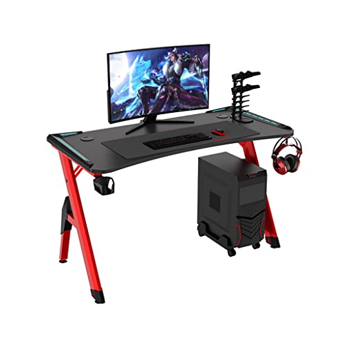 Bestier Gaming-Schreibtisch mit LED-Leuchten, ergonomischer Gaming-Schreibtisch für PC, Y-förmiger Computer-Arbeitsplatz mit robustem Metall- und Holz-Computertisch für Gaming und Büro, Rot- von BOKNI