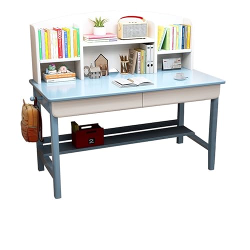 Kompakter Schreibtisch aus Massivholz mit integriertem Bücherregal, ideal für Schlafzimmer oder Arbeitsbereich (Farbe: Blau, Größe: 80 x 60 x 110 cm) von BOKNI
