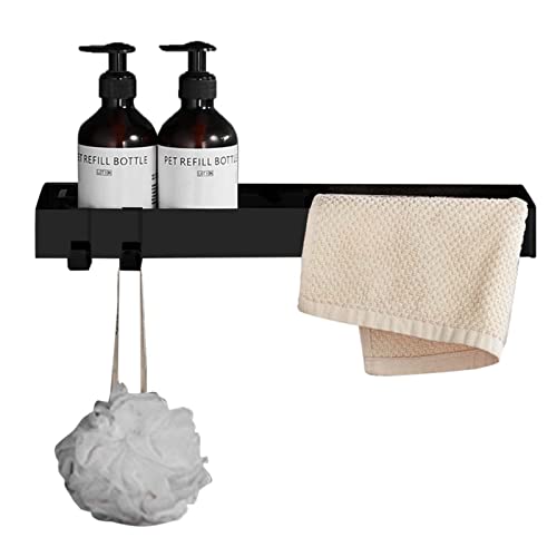 Shelf-Shower Caddy Edelstahl-Duschregal ohne Bohren, Duschregal zur Wandmontage mit Selbstklebendem Haken for Toilette, schwarz, 1 Etage 30 cm (Color : Black, Size : 1 Layer 60cm) von BOLAKA
