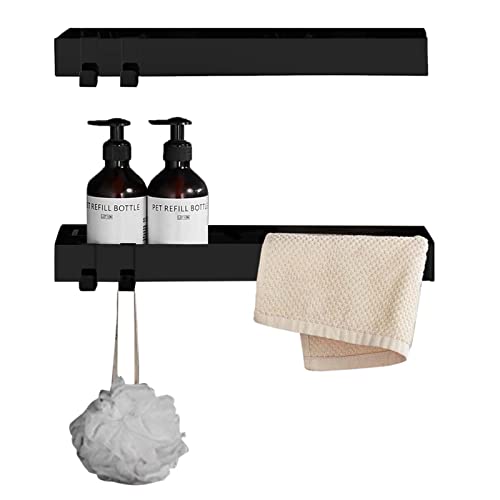 Shelf-Shower Caddy Edelstahl-Duschregal ohne Bohren, Duschregal zur Wandmontage mit Selbstklebendem Haken for Toilette, schwarz, 1 Etage 30 cm (Color : Black, Size : 2 Layers 30cm) von BOLAKA