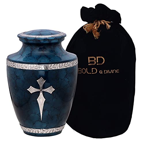 BOLD & DIVINE Elite Cross Blue Cloud Dekorative Urne | Größe L | 200 Kubikzoll | Für menschliche Asche Erwachsene Gedenkstätte, Beerdigung, Beerdigungsurne mit einzigartigem Samtbeutel BOLD & DIVINE Elite Cross Blue Cloud Dekorative Urne | Größe L | 200 Kubikzoll | Für menschliche Asche Erwachsene Gedenkstätte, Beerdigung, Beerdigungsurne mit einzigartigem Samtbeutel von BOLD & DIVINE