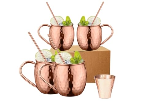 BOLD & DIVINE Kupfer-Trinkhalme,Jeder Kupferbecher wiegt 0.9 kg – 4 Stück, Set mit 4 Trinkhalmen, 1 Schnapsglas,Reines Premium-Kupfer-Trinkhalme mit lebensmittelechtem Lack, um den Glanz zu erhalten BOLD & DIVINE Kupfer-Trinkhalme,Jeder Kupferbecher wiegt 0.9 kg – 4 Stück, Set mit 4 Trinkhalmen, 1 Schnapsglas,Reines Premium-Kupfer-Trinkhalme mit lebensmittelechtem Lack, um den Glanz zu erhalten von BOLD & DIVINE