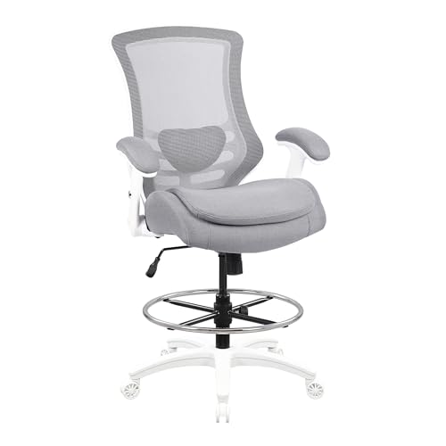 BOLISS Ergonomischer Zeichenstuhl, hoher Bürostuhl, Stehstuhl, Schreibtischstuhl, höhenverstellbare Armlehne und umgeschlagene Arme, Lendenwirbelstütze, Fußring, Drehstuhl (LB-2815DS, Grau) von BOLISS