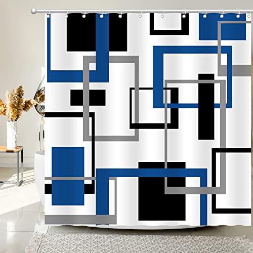 BOLIYVAN Blauer und schwarzer Duschvorhang, Abstrakter geometrischer moderner Duschvorhang für Hotel, wasserdichter Duschvorhang, 180 cm - 180 cm von BOLIYVAN