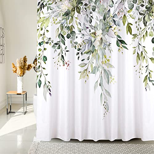 BOLIYVAN Grüner Blumen-Duschvorhang für Badezimmer, Eukalyptus-Blatt-Duschvorhang für botanische Heimdekoration, wasserdichter Stoff für Duschvorhang, 150 cm - 180 cm von BOLIYVAN