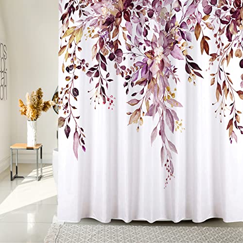 BOLIYVAN Lila Eukalyptus Duschvorhang für Badezimmer, 137 cm-200 cm, lila Blumen-Duschvorhänge, wasserdichter Pflanzen-Badezimmer-Duschvorhang von BOLIYVAN