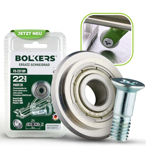 BOLKERS® ProCut Serie - Ersatz-Schneidrad 22×6×6mm Wolframcarbid Schneidrad mit Radstange - Ersatzrad für Fliesenschneider - Zum Schneiden von Fliesen, Glas, Kachel von BOLKERS