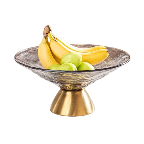 BOLNEY Leichter luxuriöser Obstteller aus Glas, Obstteller für das Wohnzimmer, Sockel aus Metall, Ornament für Süßigkeiten A Grey von BOLNEY