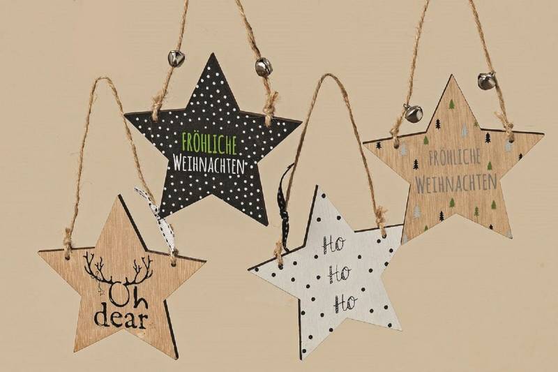 BOLTZE GRUPPE GmbH Christbaumschmuck Hänger Stern Baumschmuck Holz 4er Set Ø 11 cm von BOLTZE GRUPPE GmbH