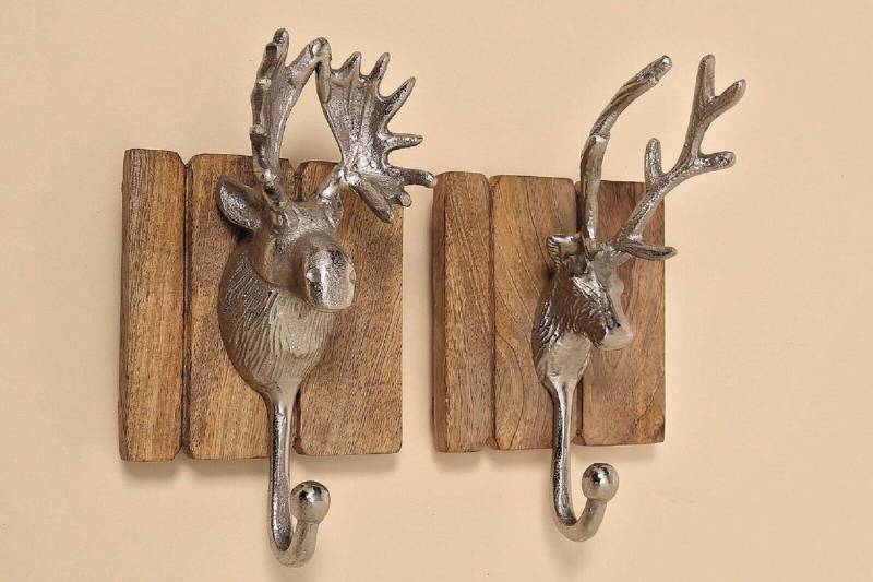 BOLTZE GRUPPE GmbH Dekohaken Garderobenhaken Alfons Hirsch Kopf H 22 cm 2er Set von BOLTZE GRUPPE GmbH