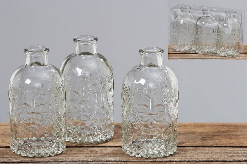BOLTZE GRUPPE GmbH Dekovase Vase Country 3tlg H 13 cm Glas Glasvase Flaschen Tischvase von BOLTZE GRUPPE GmbH
