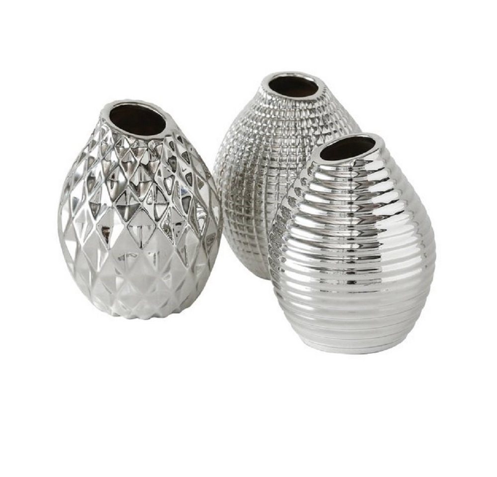 BOLTZE GRUPPE GmbH Dekovase Vase Keramik lasiert silber H 13 cm 3er Set von BOLTZE GRUPPE GmbH