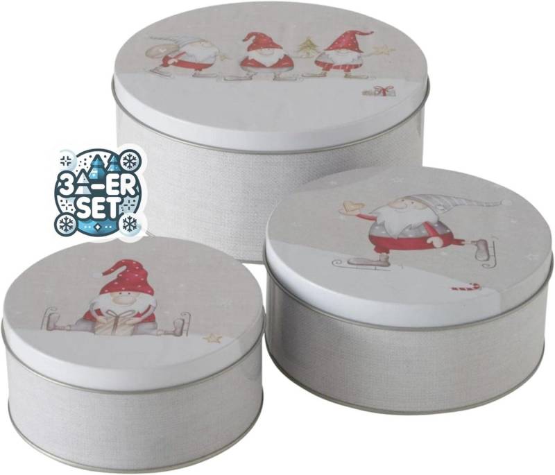 BOLTZE GRUPPE GmbH Keksdose CasaJame 3er Set Metall Keksdose Plätzchendose 3 Weihnachtswichtel V11, 3er Set Plätzchendose von BOLTZE GRUPPE GmbH