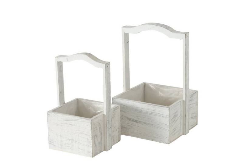 BOLTZE GRUPPE GmbH Pflanzschale Pflanztopf Stina Holz Pappel weiß Shabby Look H.23/28 cm 2er Set von BOLTZE GRUPPE GmbH
