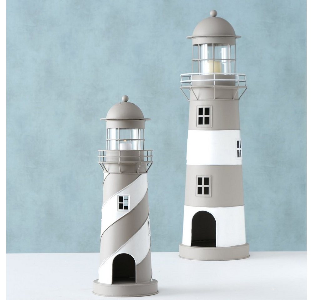 BOLTZE GRUPPE GmbH Kerzenlaterne Laterne Amrum, Leuchtturm Windlicht grau weiß, 2er Set von BOLTZE GRUPPE GmbH