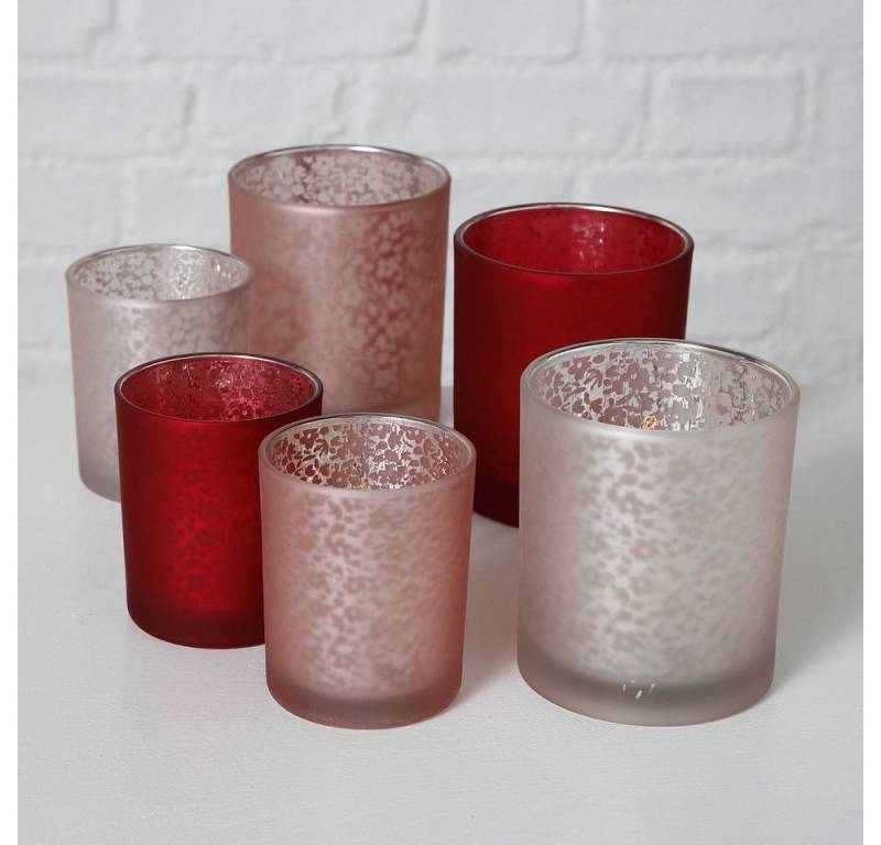 BOLTZE GRUPPE GmbH Windlicht Windlicht Fleuri Glas lackiert rot/rose/weiß H 8/10cm 2er Set von BOLTZE GRUPPE GmbH
