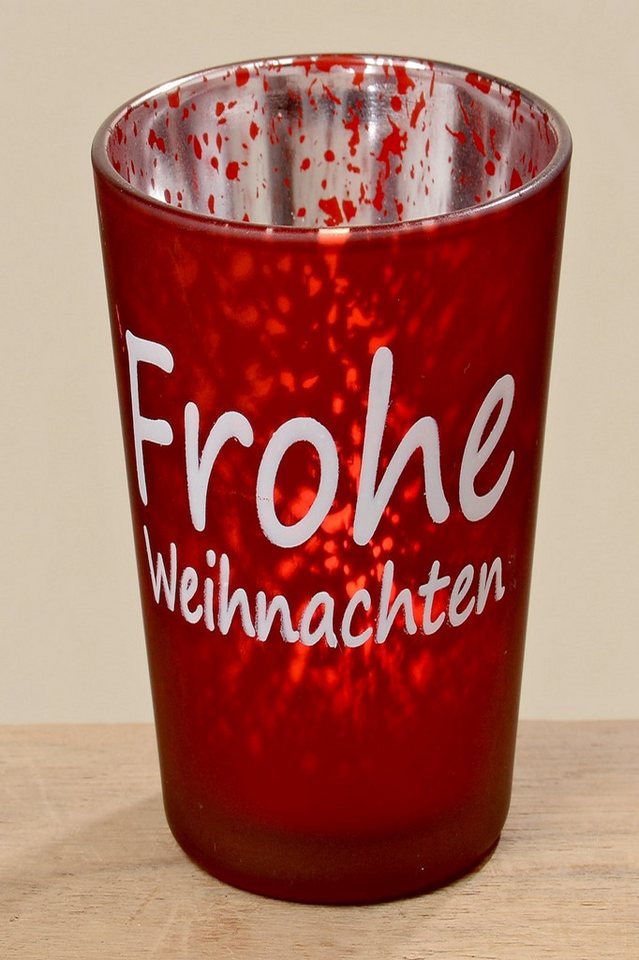 BOLTZE GRUPPE GmbH Windlicht Windlicht Frohe Weihnachten Glas rot H.7,5 cm 2er Set von BOLTZE GRUPPE GmbH