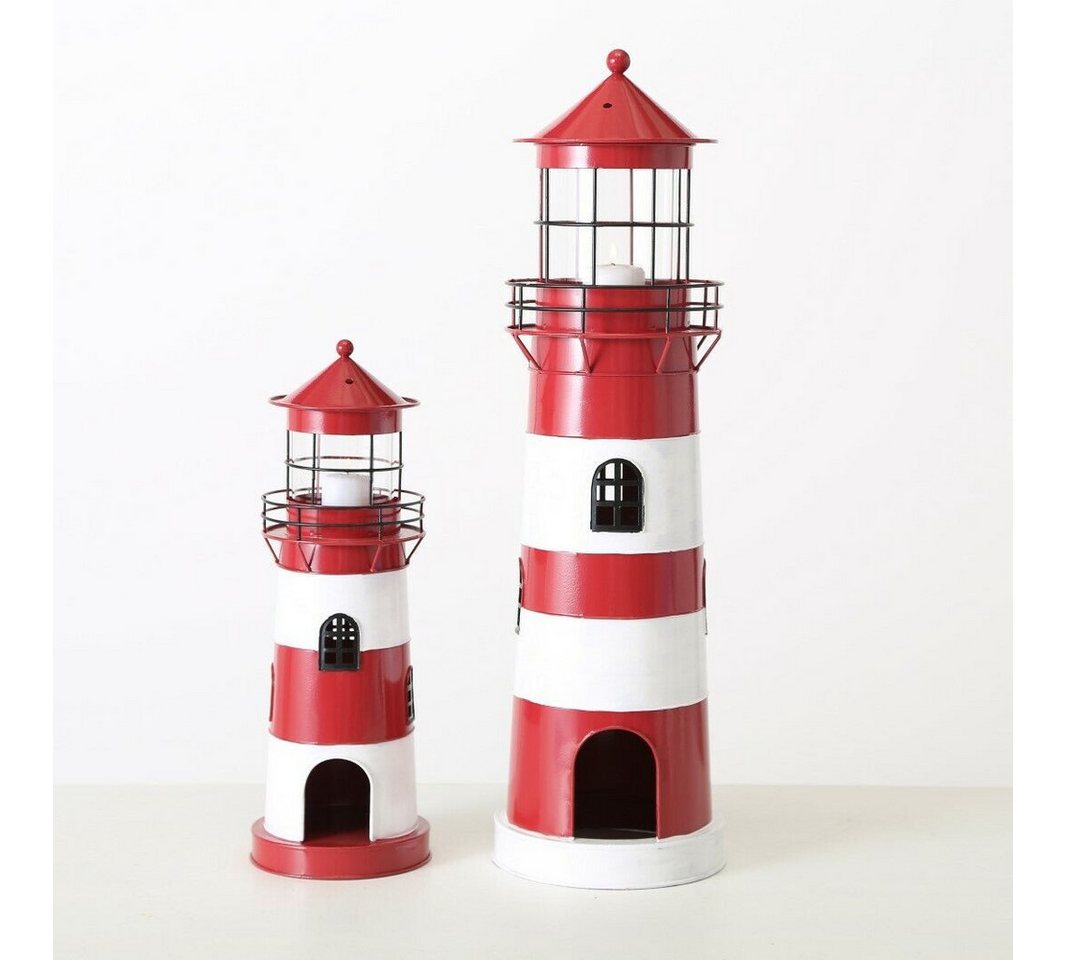 BOLTZE GRUPPE GmbH Windlicht Windlicht Laterne Leuchtturm rot weiß H 42 - 64 cm 2er Set von BOLTZE GRUPPE GmbH
