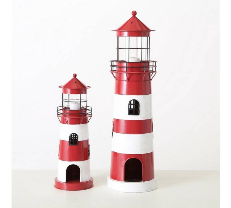 BOLTZE GRUPPE GmbH Windlicht Windlicht Laterne Leuchtturm rot weiß H 42 - 64 cm 2er Set von BOLTZE GRUPPE GmbH